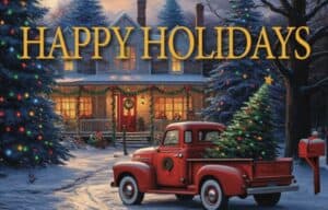 #GS25 - Red Truck with Tree "Happy Holidays" Postcard