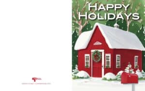 #CC2601 – Red House with Mailbox “Happy Holidays” Greeting Card