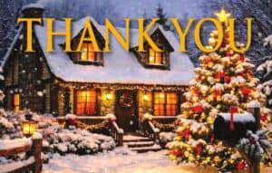 #TY26 - House with Decorated Tree "Thank You" Postcard